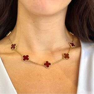 Elegant Red and Gold Clover Necklace